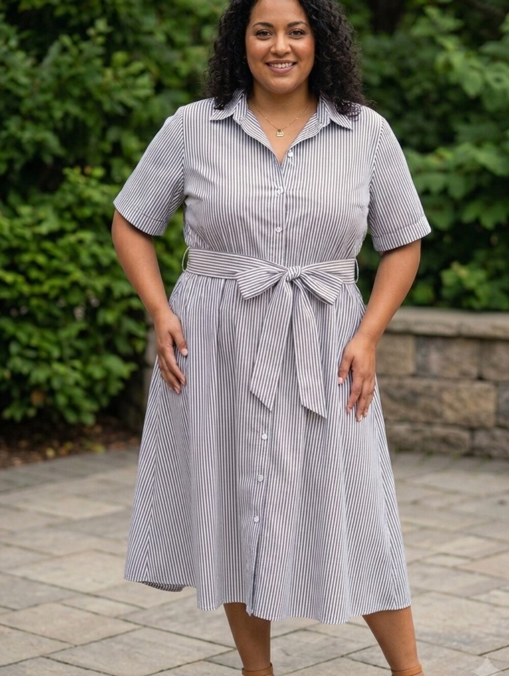Nwt Lane Bryant Size 3X Plus Size Womens Navy Pinstripe Shirt Dress